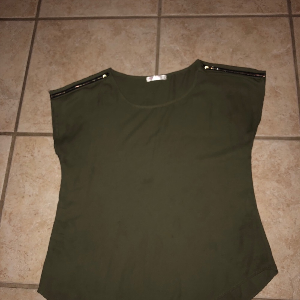 Olive green blouse with zipper detailing